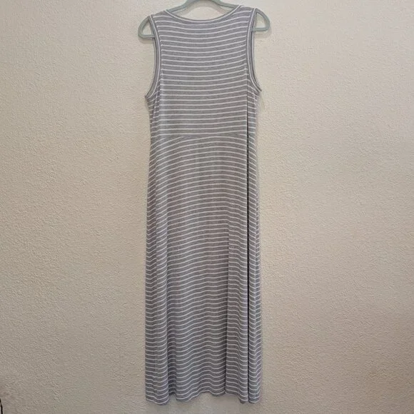 Cabi Stripe Easy Dress Midi Sleeveless Grey White Stripe Large Rouched  5974 - Picture 5 of 11